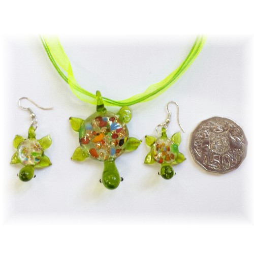 glass turtle charm set of 3