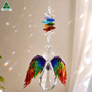 Chakra Angel Crystal Suncatcher handmade in Australia with rainbow crystal prism