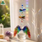 Chakra angel crystal suncatcher with rainbow wings and 40mm crystal ball handmade in Australia