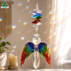 Rainbow Angel Crystal Suncatcher handmade in Australia with colourful crystal prisms