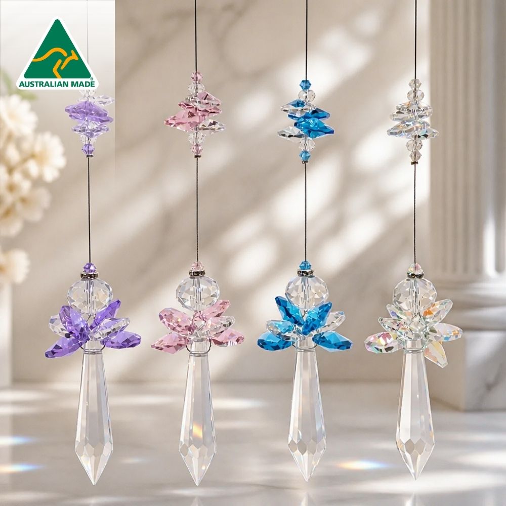 Angel suncatcher with crystal icicle prism in assorted colours