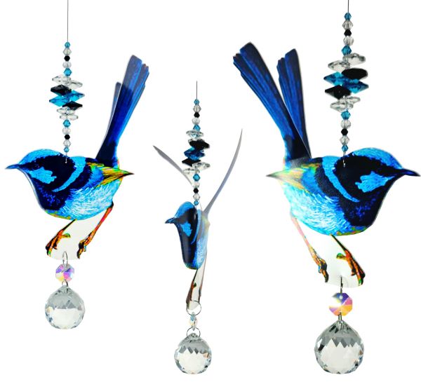 blue wren suncatcher with crystal ball blue wren suncatcher with crystal ball