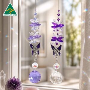 Purple fairy suncatcher with lilac crystals and crystal ball