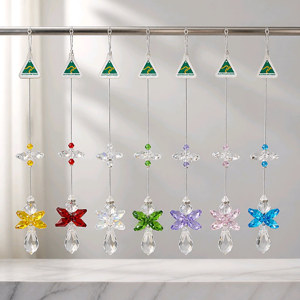 Mini Angel Crystal Suncatcher with 20mm teardrop crystal for car mirror handmade in Australia