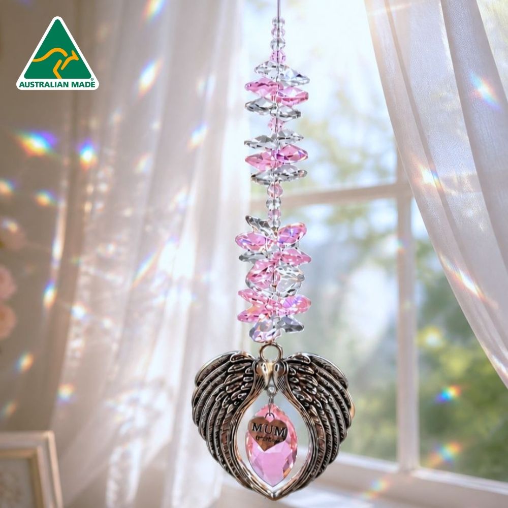 Mum angel wing crystal suncatcher in assorted colours