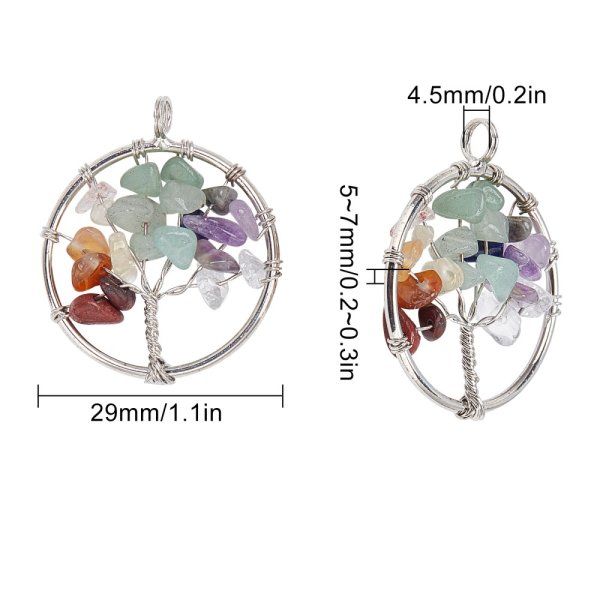 Gemstone tree of life charm pendants, size 29mm