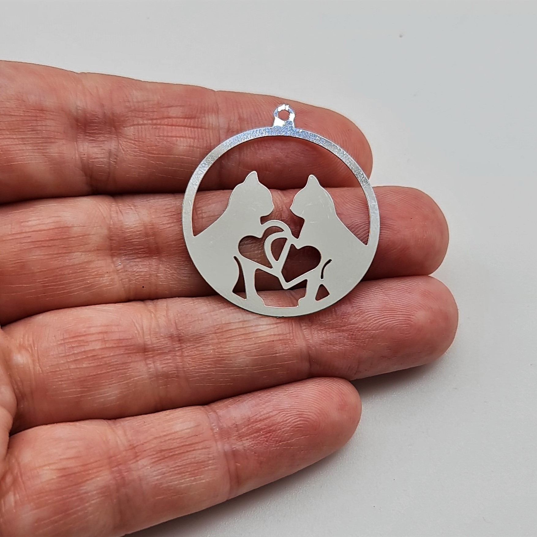 Filigree Cat and Heart Charm #2- pack of 2