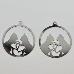 Filigree Cat and Heart Charm #2- pack of 2