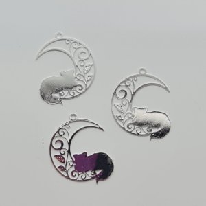 Filigree Cat and Moon Charm #4- pack of 2. Cat charms and pendants for suncatchers and craft.