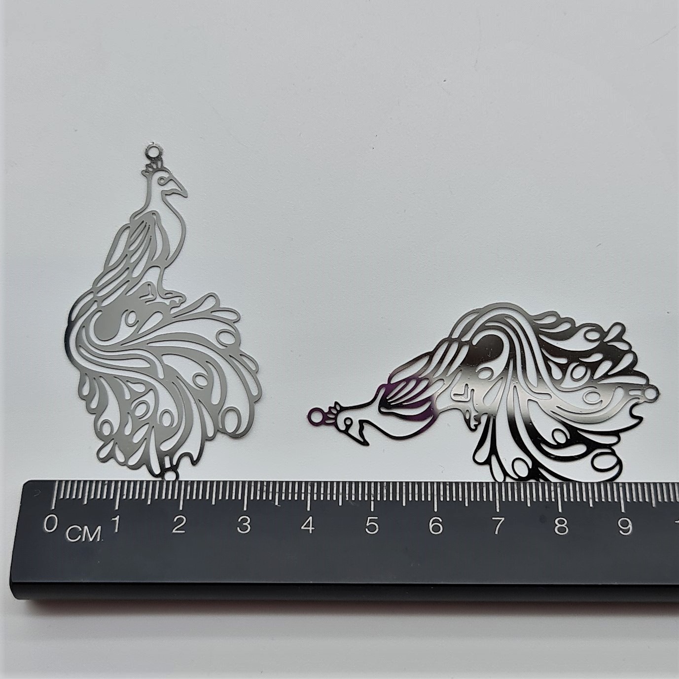 Filigree Peacock Charm pack of 2. Bird charms and pendants, peacocks or phoenix.