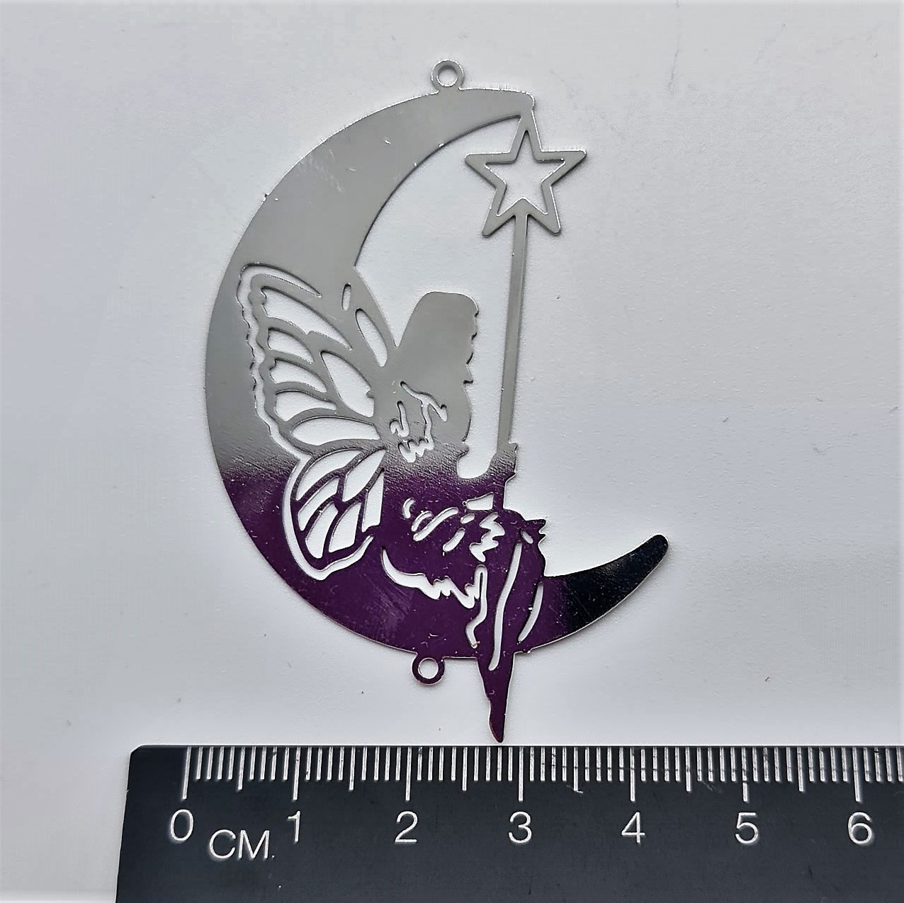Stainless Steel Filigree Fairy Moon Charm. Fairy charms and pendants for making suncatchers, jewelry and crafts.