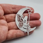 Stainless Steel Filigree Fairy Moon Charm. Fairy charms and pendants for making suncatchers, jewelry and crafts.