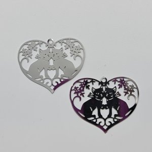 Filigree Cat and Heart Charm #1- pack of 2. Cat charms and pendants