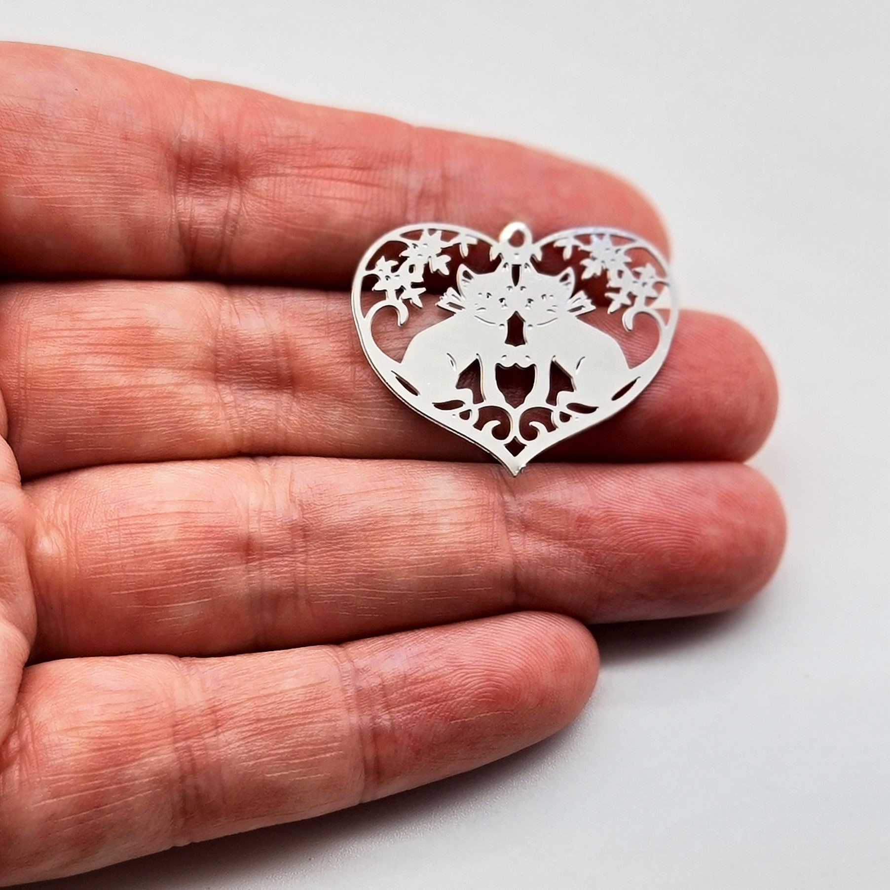 Filigree Cat and Heart Charm #1- pack of 2