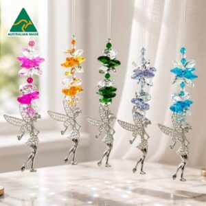 Silver fairy suncatchers with colourful octagon crystals