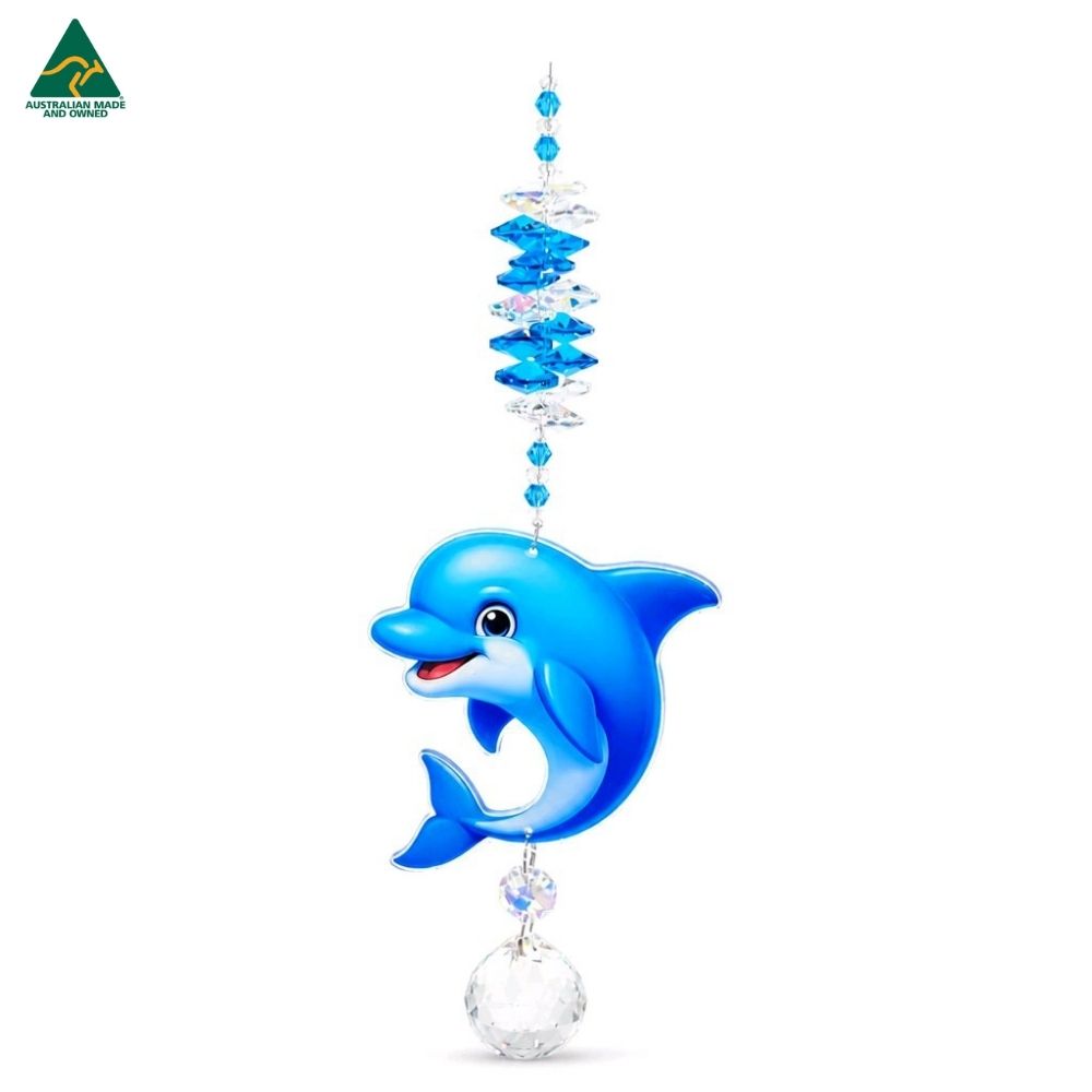Dolphin suncatcher in a window, Australian Made