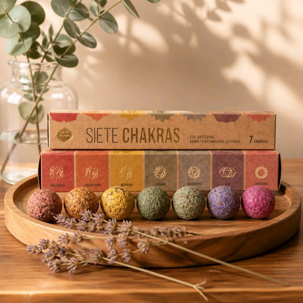 Sagrada Madre 7 Chakras Smudge Bomb incense set with seven chakra incense bombs