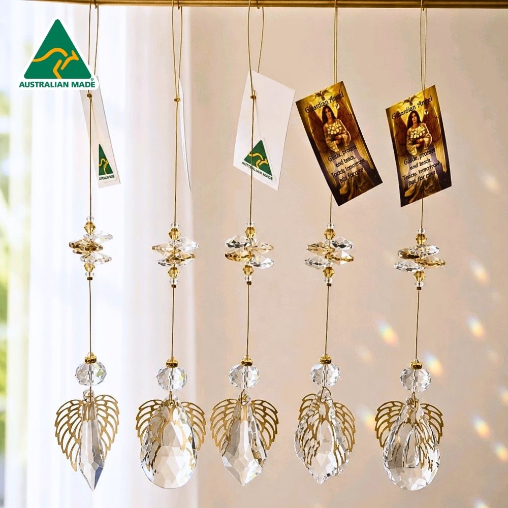Gold wing angel suncatchers with clear crystal prisms