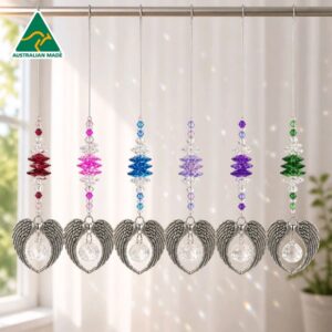 Angel wing heart crystal suncatcher in assorted colours