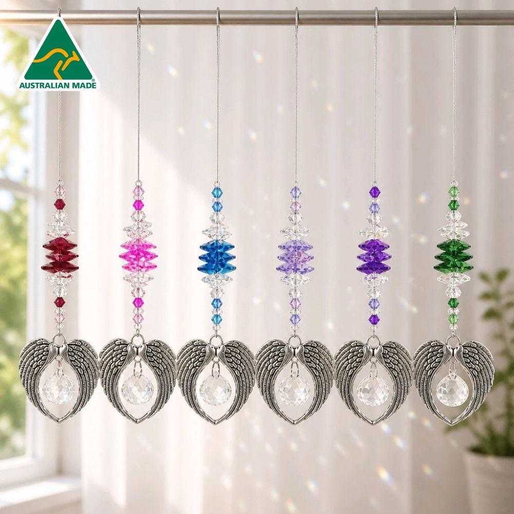 Angel Wing Heart Suncatcher Angel wing heart crystal suncatcher in assorted colours