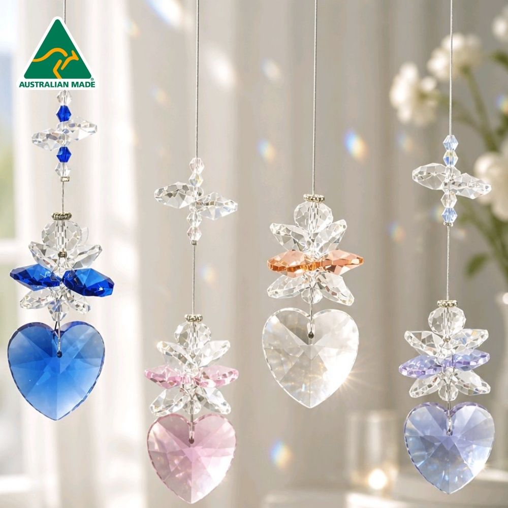 Angel heart crystal suncatchers in assorted colours