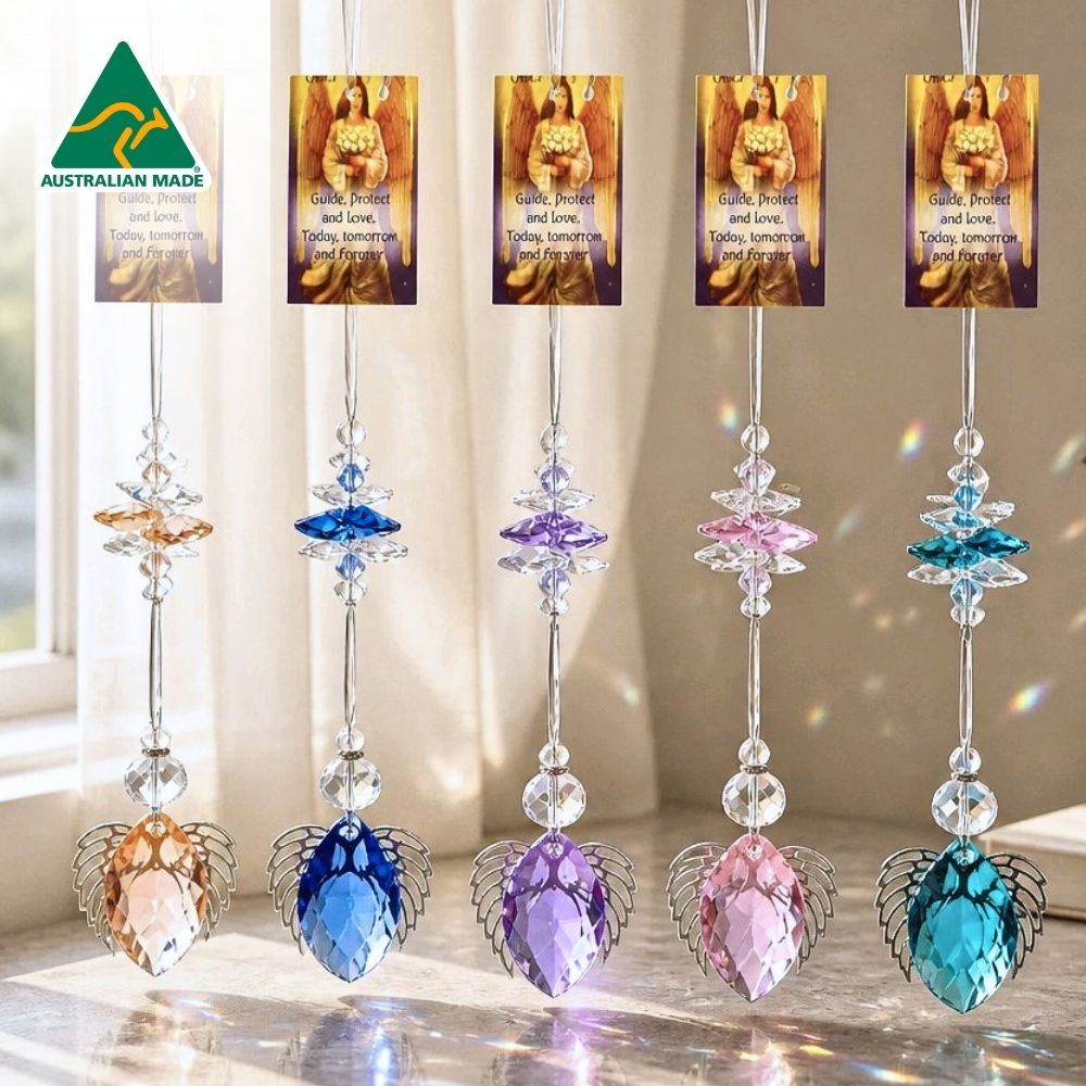 Silver wing angel suncatchers with colourful crystal prisms