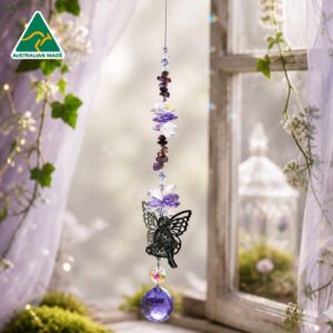 Large gemstone fairy suncatcher with crystal ball and colourful crystals