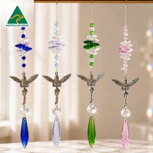 Flying fairy suncatcher with colourful icicle crystals