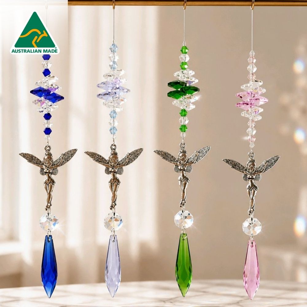 Flying fairy suncatcher with colourful icicle crystals