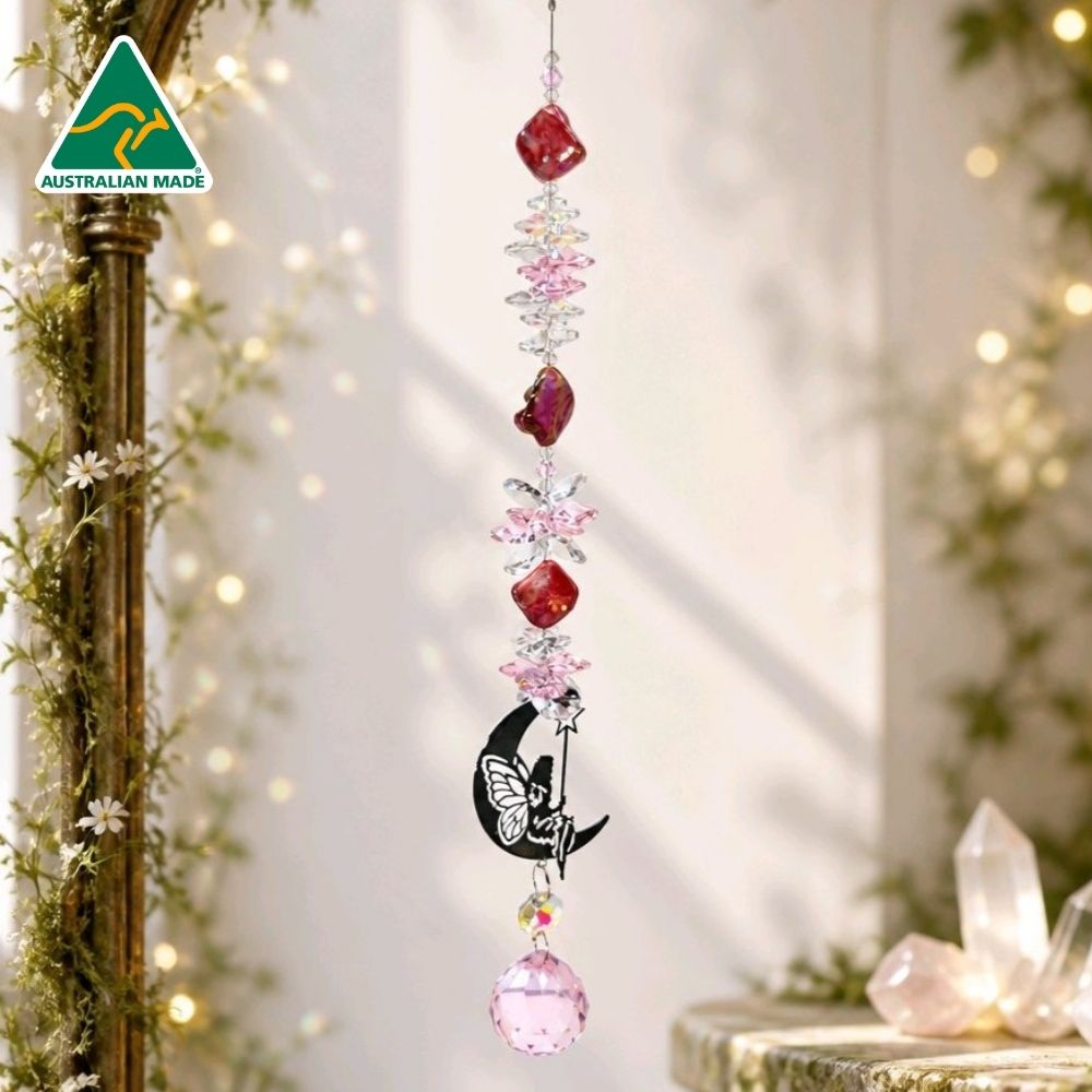 Fairy moon crystal suncatcher with shell beads