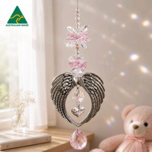 Baby angel wings crystal suncatcher with Baby Girl charm