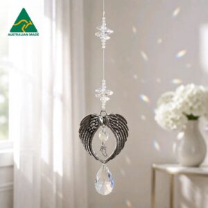 Baby foot angel wings suncatcher with crystal teardrop
