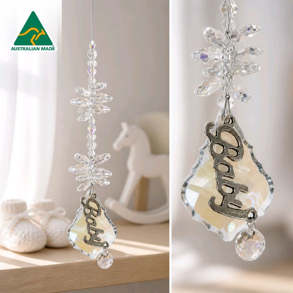 Baby Crystal Suncatcher – Starflake Baby crystal suncatcher with starflake prism and Baby charm