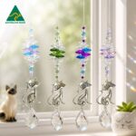 Small cat crystal suncatchers with silver cat charms, pastel octagon crystals and assorted clear crystal prisms